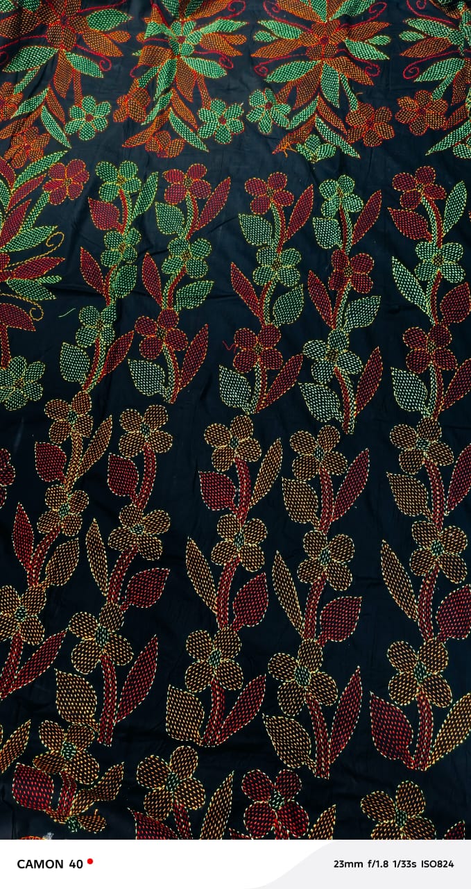 Premium Kantha-Stitch Bed Cover — Black with Multicolor Florals