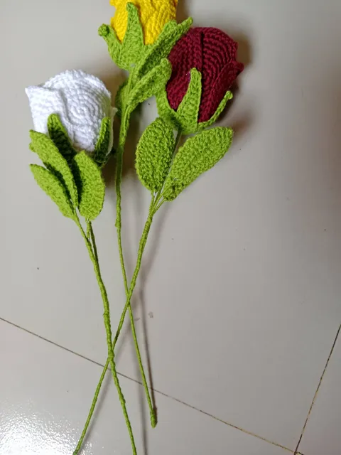 Crochet Rose — Single Long Stem