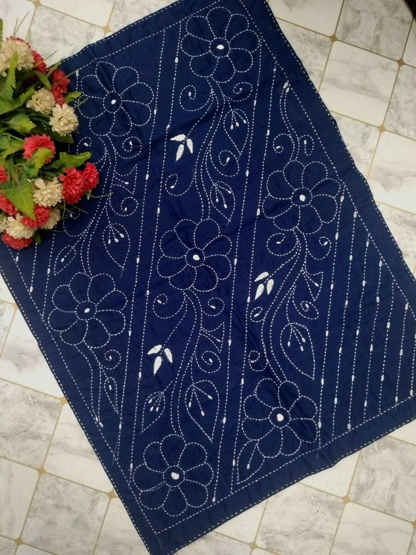Navy Floral Baby Nakshi Kantha