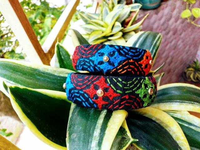 Embroidered Bangle Pair — Mixed Colours