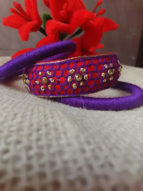 Embroidered Bangle Pair — Purple-Red