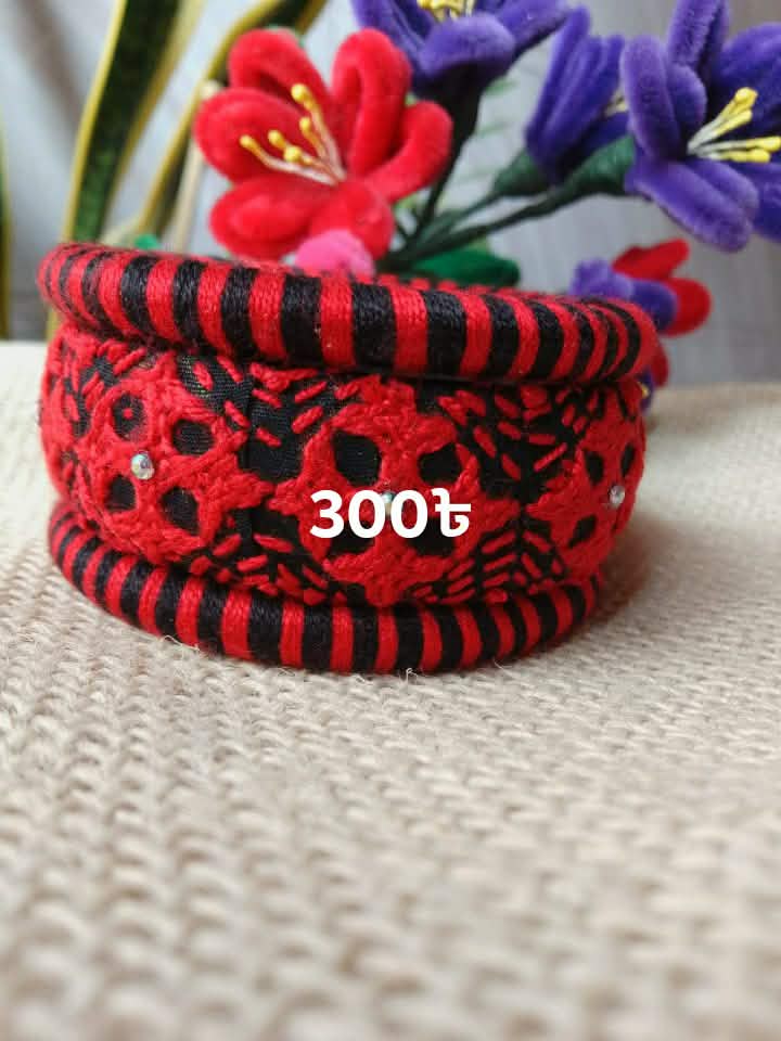 Red-Black Woven Bangle Set — 3 Pieces