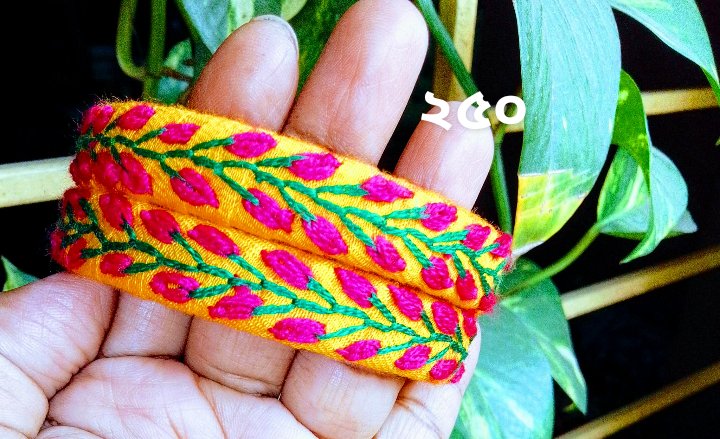 Embroidered Bangle — Yellow with Pink Floral