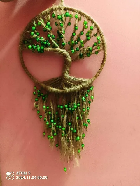 Jute Tree of Life Dreamcatcher — Green Beads