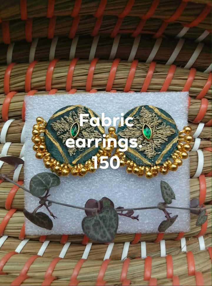 Fabric Earrings — Green-Gold Jhumka