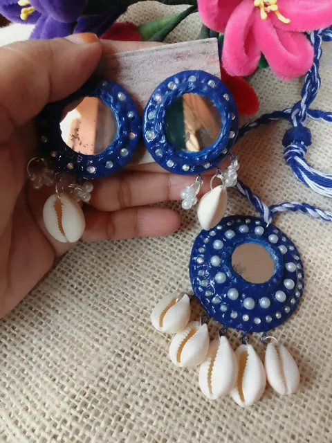 Clay Mirror Jewellery Set — Blue, Cowrie Shells