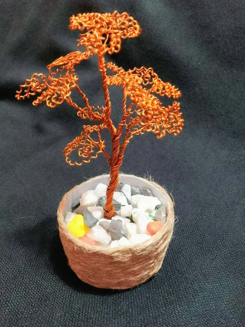 Copper Wire Tree — Jute Pot with Pebbles