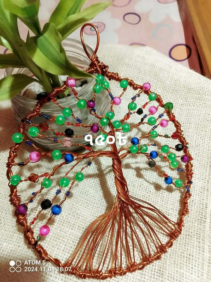 Wire Tree of Life Wall Pendant — Colourful Beads