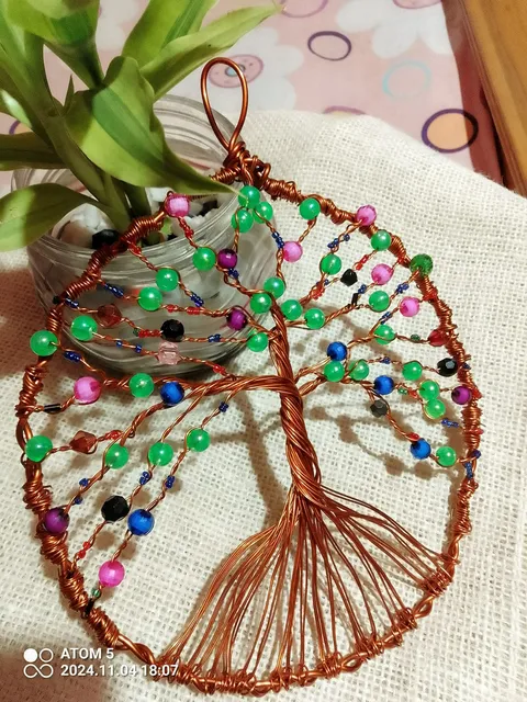 Wire Tree of Life Wall Pendant — Colourful Beads